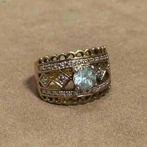 Gold-Tone Blue Gem Band Ring